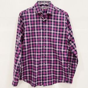 Express Fitted Pink Plaid Check Shirt Long Sleeve Button Up Cotton M 15-15 1/2